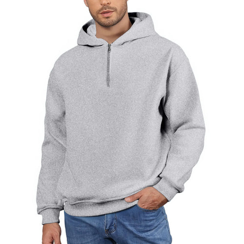 Men'S Quarter Zip Hoodies Zip up Solid Color Hoodie Long Sleeve Drop Shoulder Sweatshirt Casual Pullover Gray XL